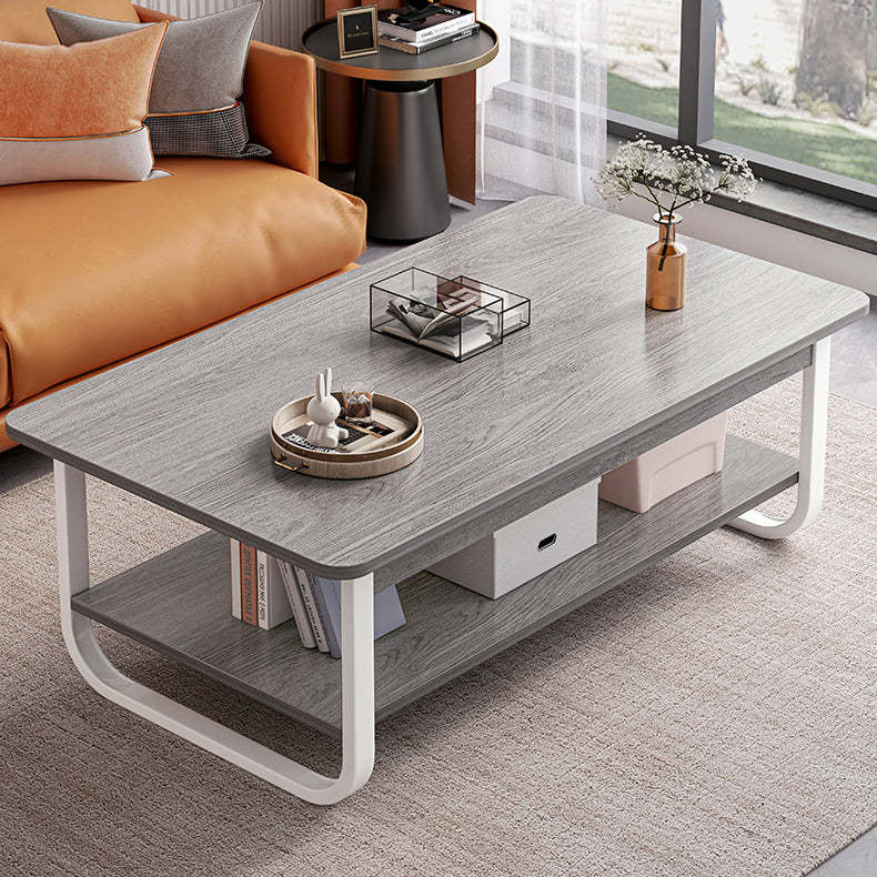 Minimalist Rectangular Steel 2-Tier Coffee Table