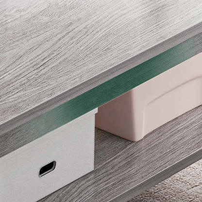 Minimalist Rectangular Steel 2-Tier Coffee Table — Gray Table Top & Black Frame