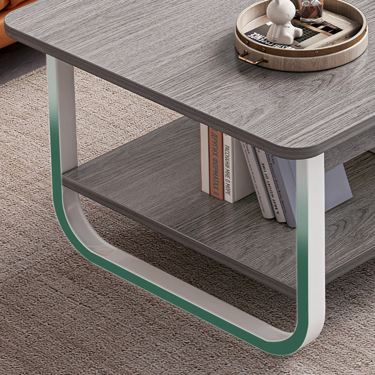 Minimalist Rectangular Steel 2-Tier Coffee Table — Gray Table Top & White Frame
