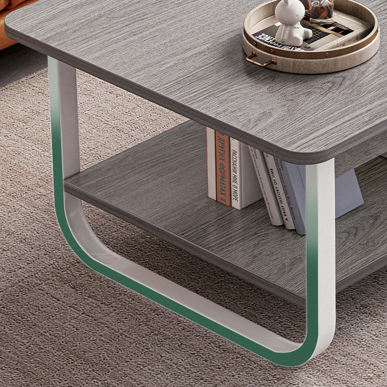 Minimalist Rectangular Steel 2-Tier Coffee Table — Gray Table Top & White Frame