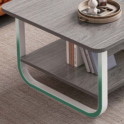 Minimalist Rectangular Steel 2-Tier Coffee Table — Gray Table Top & White Frame