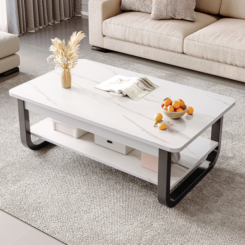 Minimalist Rectangular Steel 2-Tier Coffee Table