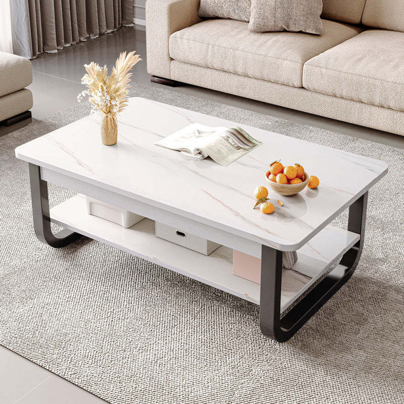 Minimalist Rectangular Steel 2-Tier Coffee Table