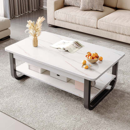 Minimalist Rectangular Steel 2-Tier Coffee Table