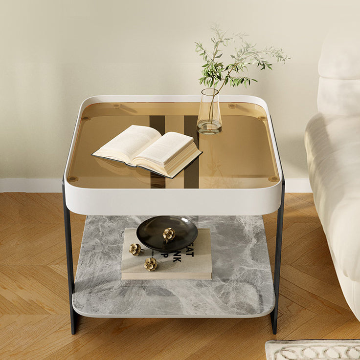Modern Slab Reinforced Glass Iron End Table