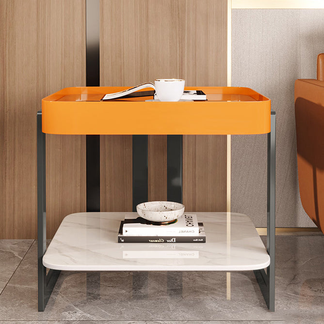 Modern Slab Reinforced Glass Iron End Table — Blue Frame & White Slab