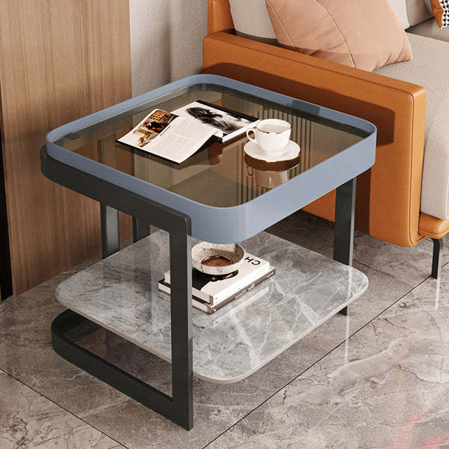 Modern Slab Reinforced Glass Iron End Table
