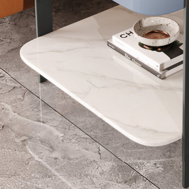 Modern Slab Reinforced Glass Iron End Table — Orange Frame & Gray Slab
