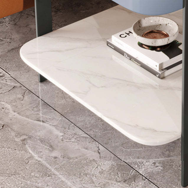 Modern Slab Reinforced Glass Iron End Table — Orange Frame & Gray Slab