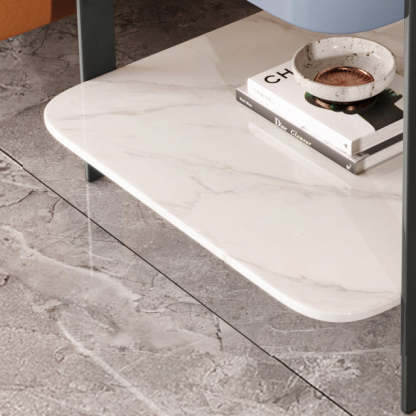 Modern Slab Reinforced Glass Iron End Table — Orange Frame & Gray Slab