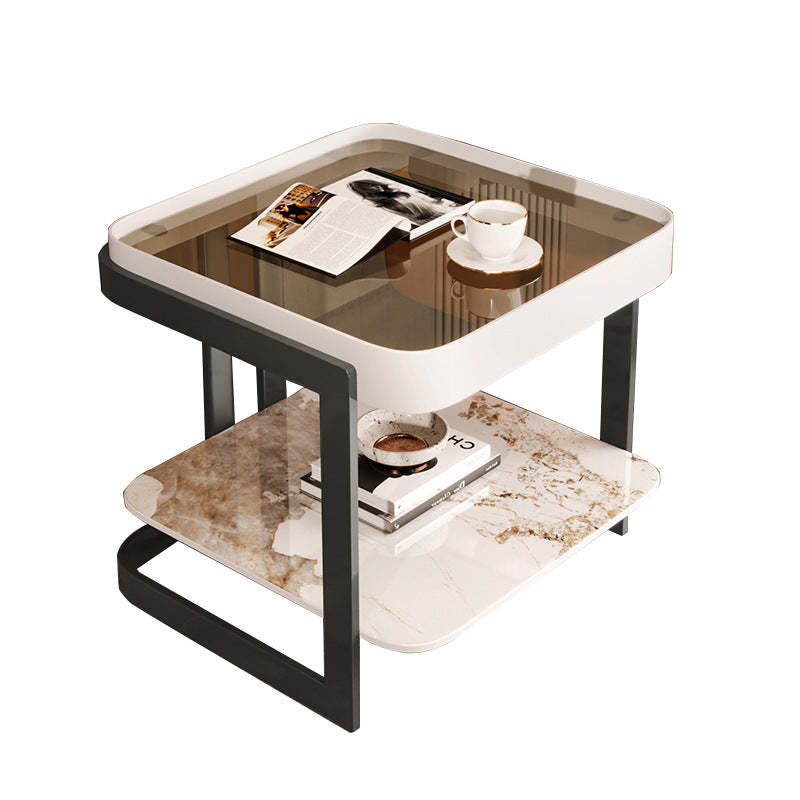 Modern Slab Reinforced Glass Iron End Table