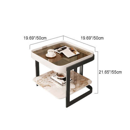 Modern Slab Reinforced Glass Iron End Table — Blue Frame & White Slab