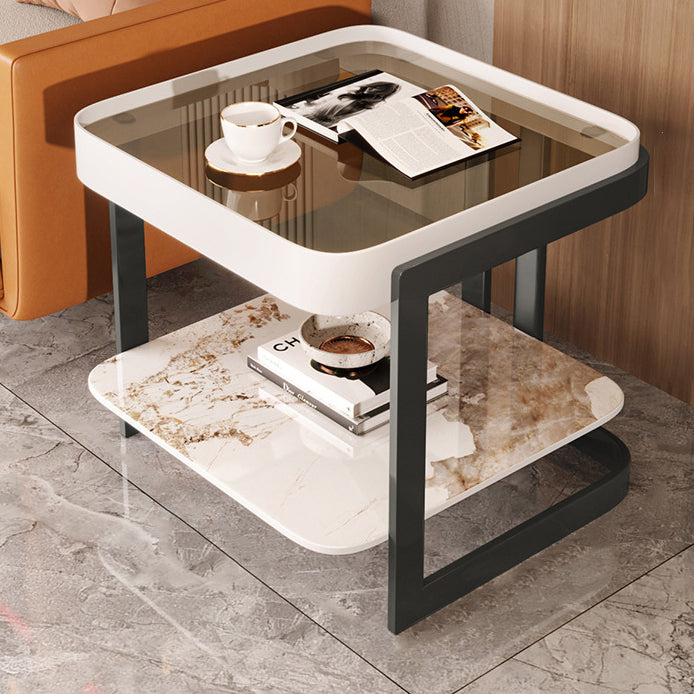 Modern Slab Reinforced Glass Iron End Table — Blue Frame & Gray Slab