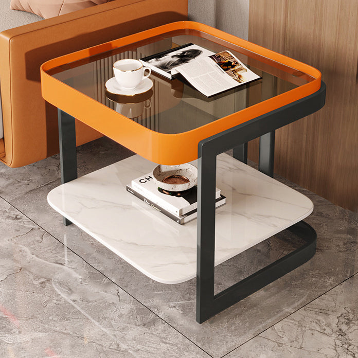Modern Slab Reinforced Glass Iron End Table