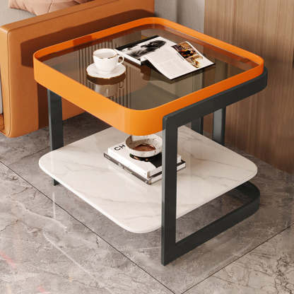Modern Slab Reinforced Glass Iron End Table