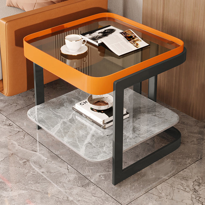 Modern Slab Reinforced Glass Iron End Table