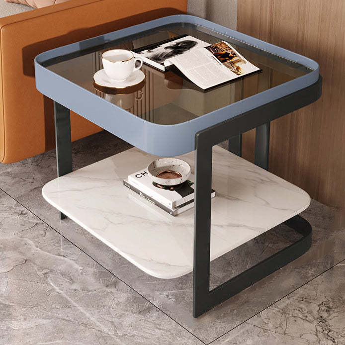 Modern Slab Reinforced Glass Iron End Table
