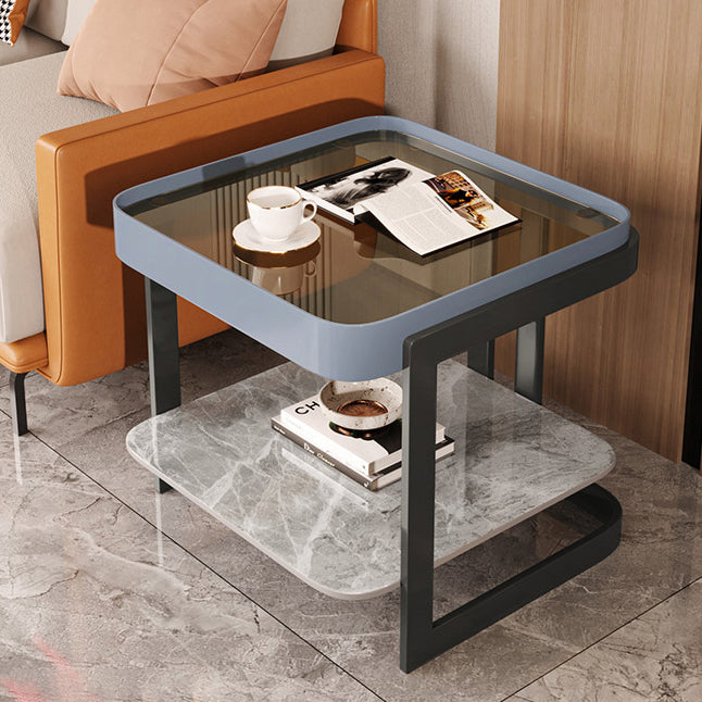 Modern Slab Reinforced Glass Iron End Table