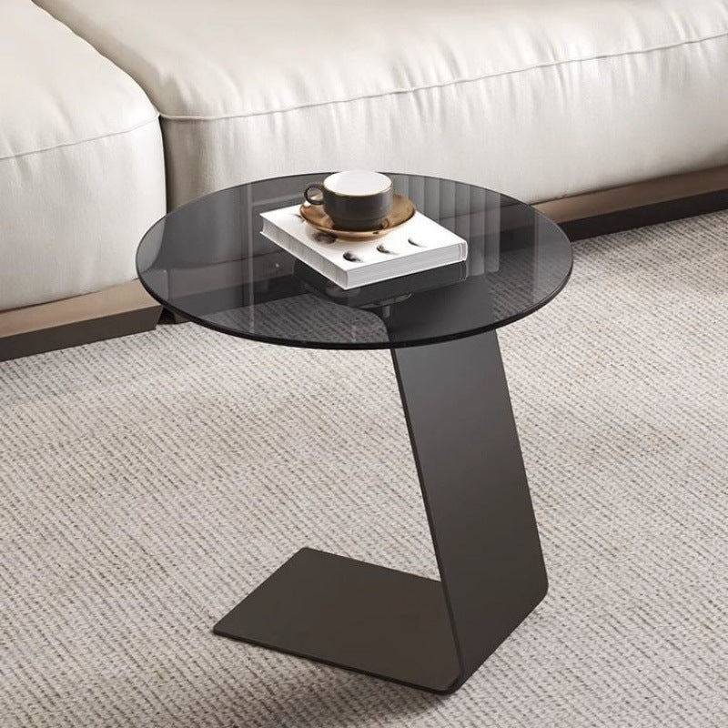 Minimalist C-Shaped Glass Carbon Steel End Table