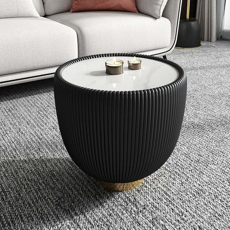 Contemporary Nordic Round Leather Metal Coffee Table