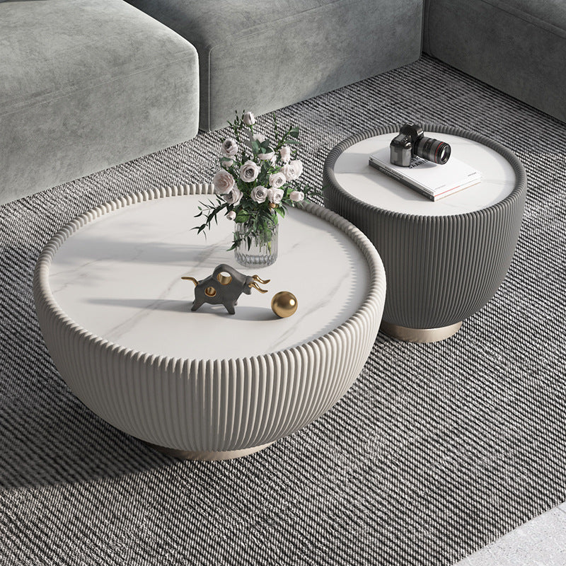 Nordic Bowl Slab Microfiber Leather Metal Coffee Table