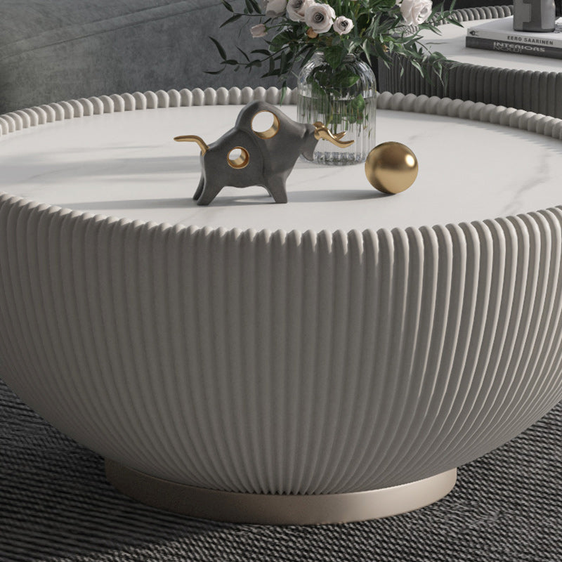 Contemporary Nordic Round Bowl Streak Slab Microfiber Leather Metal Coffee Table For Living Room