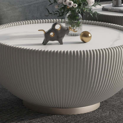 Contemporary Nordic Round Bowl Streak Slab Microfiber Leather Metal Coffee Table For Living Room