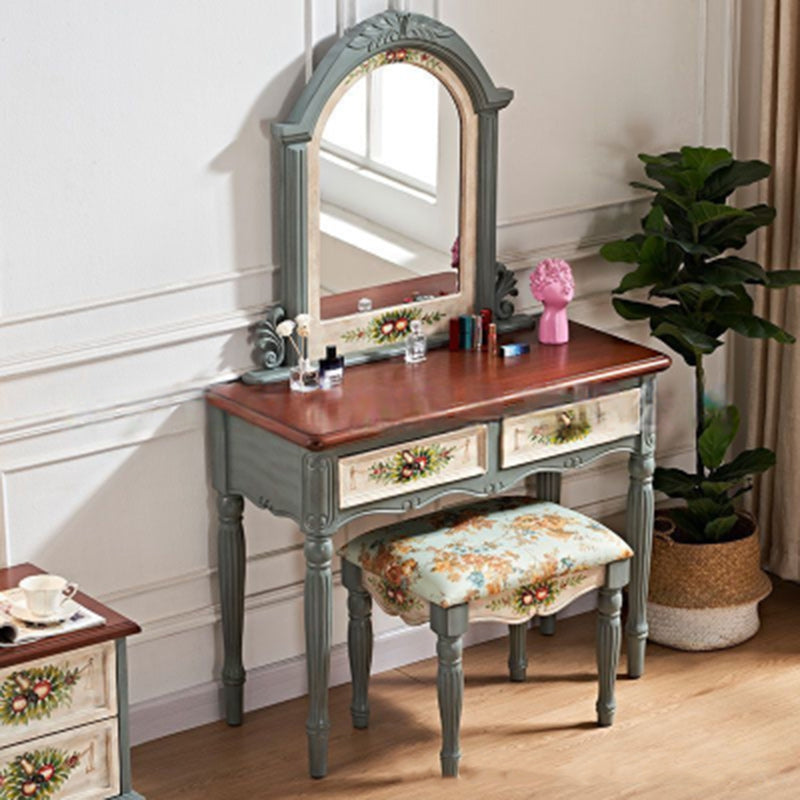 European Elliptical Mirror Painted Wood Makeup Vanity