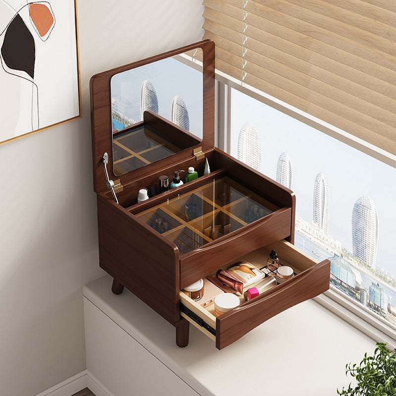 Nordic Rubberwood Metal Makeup Vanity — Walnut Color