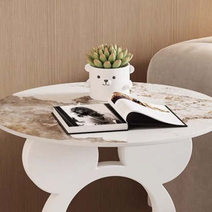 Round Mouse Bowl Slab Metal End Table — White / Gray
