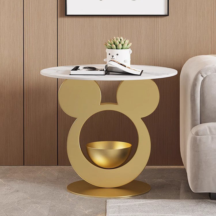 Round Mouse Bowl Slab Metal End Table — Gold / Pandora
