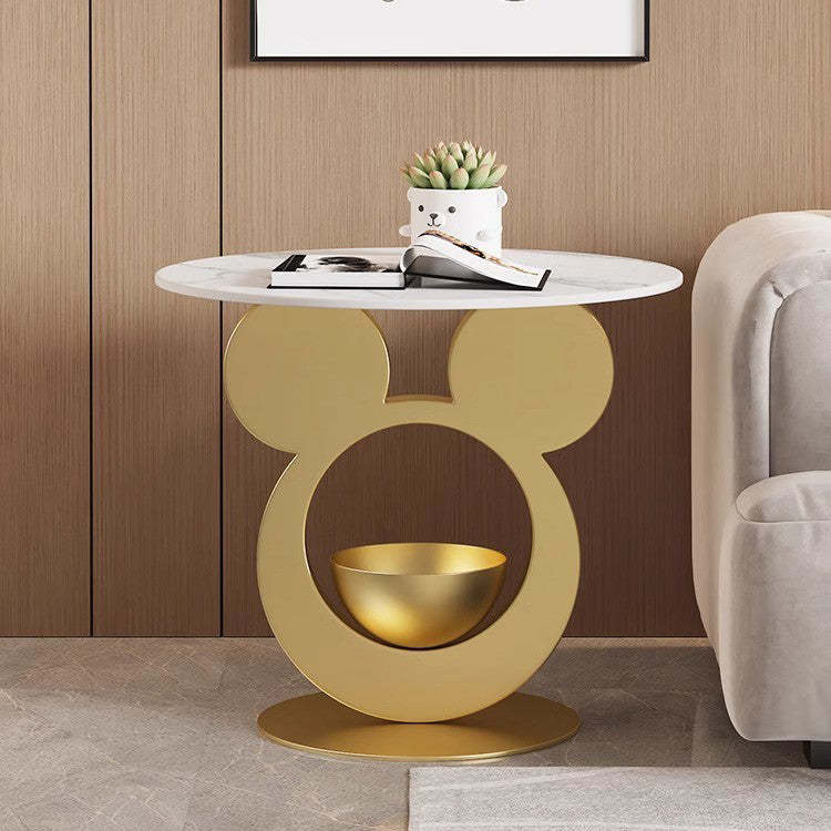 Round Mouse Bowl Slab Metal End Table — Gold / Pandora