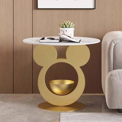 Round Mouse Bowl Slab Metal End Table — Gold / Pandora