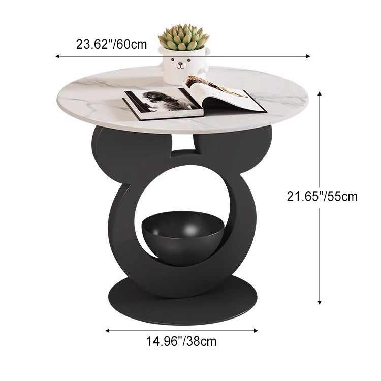 Round Mouse Bowl Slab Metal End Table — White / White