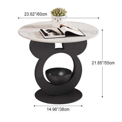 Round Mouse Bowl Slab Metal End Table — White / White