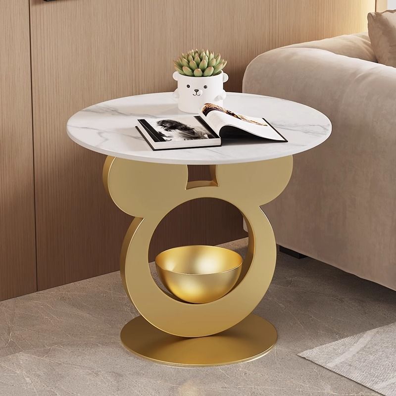 Round Mouse Bowl Slab Metal End Table — Black / Pandora