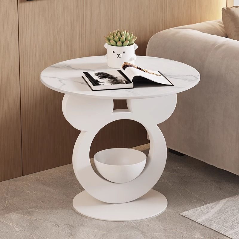 Round Mouse Bowl Slab Metal End Table — Black / Gray