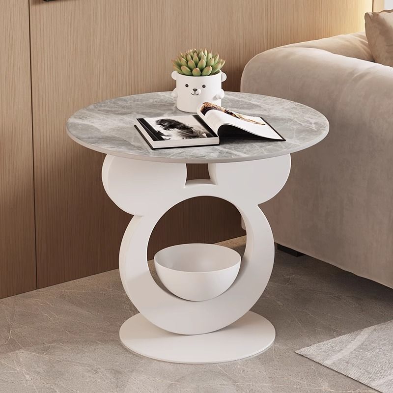 Round Mouse Bowl Slab Metal End Table
