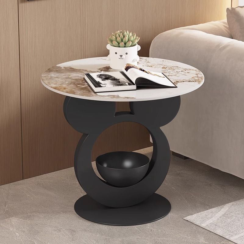 Round Mouse Bowl Slab Metal End Table