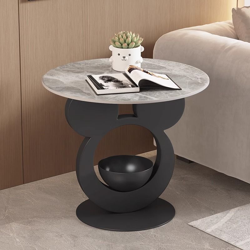 Round Mouse Bowl Slab Metal End Table — Gold / Gray