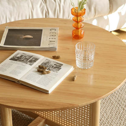 Japanese Woven Rattan Wood Coffee Table