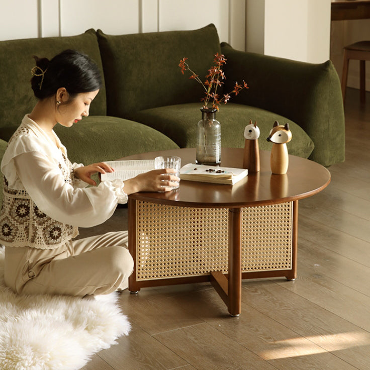 Japanese Woven Rattan Wood Coffee Table