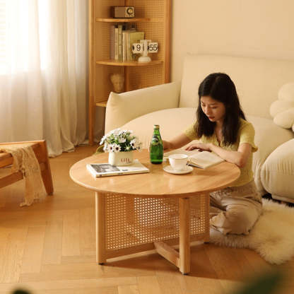 Japanese Woven Rattan Wood Coffee Table