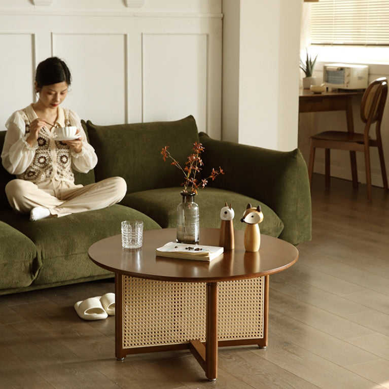 Japanese Woven Rattan Wood Coffee Table