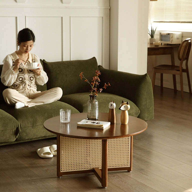 Japanese Woven Rattan Wood Coffee Table