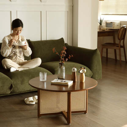 Japanese Woven Rattan Wood Coffee Table