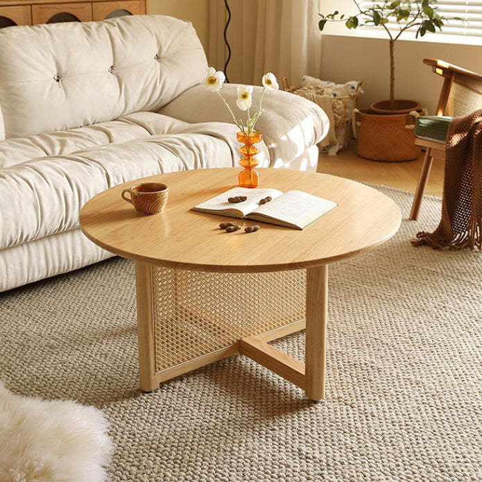 Japanese Woven Rattan Wood Coffee Table — Wood Color
