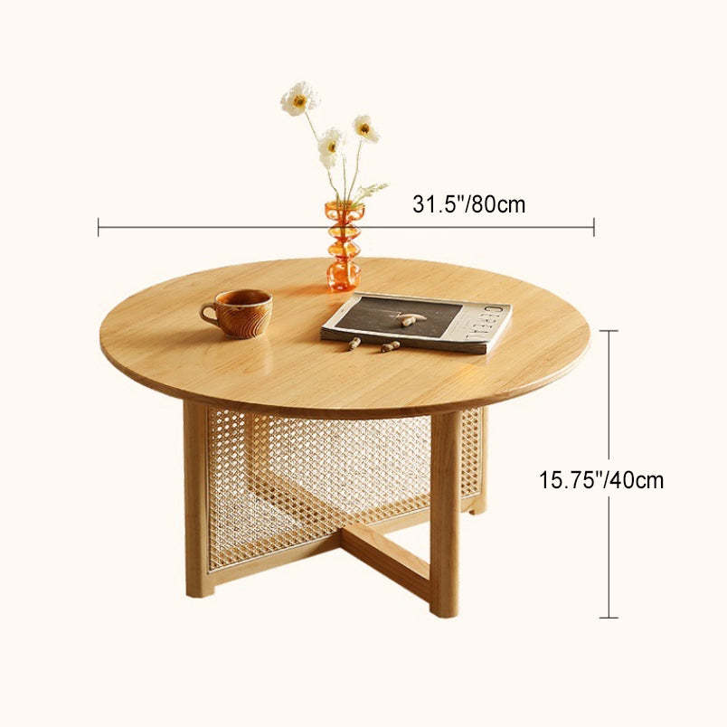 Japanese Woven Rattan Wood Coffee Table
