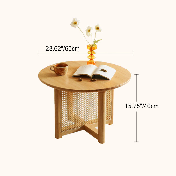 Japanese Woven Rattan Wood Coffee Table — Walnut Color