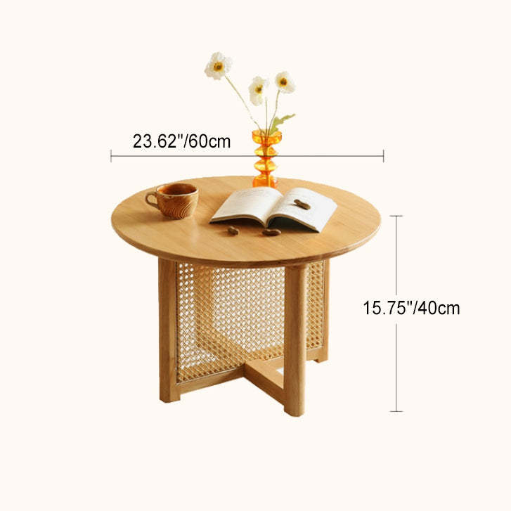 Japanese Woven Rattan Wood Coffee Table — Walnut Color